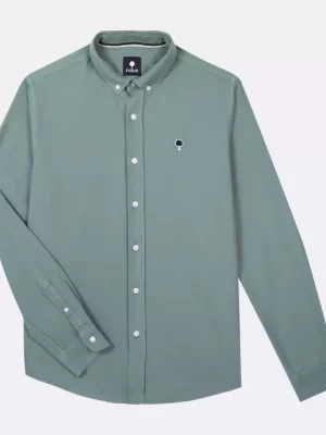 Chemise Manches Longues Sport Oxford Uni Vert Moyen