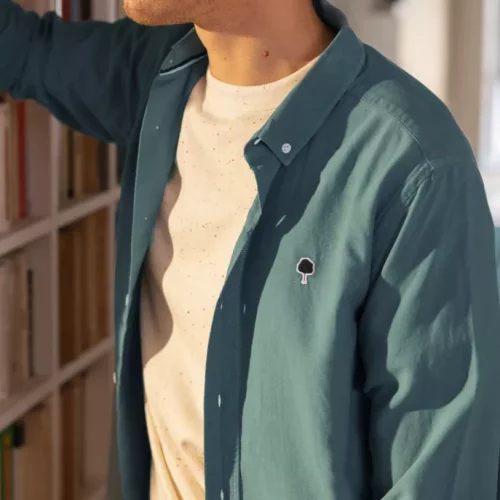 Chemise Manches Longues Sport Oxford Uni Vert Moyen – Image 2