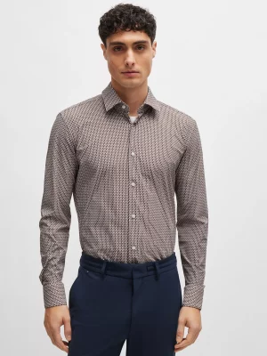 Chemise Manches Longues Ville Performance Geometrique Beige Moyen