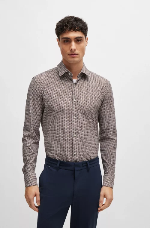 Chemise Manches Longues Ville Performance Geometrique Beige Moyen