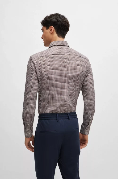 Chemise Manches Longues Ville Performance Geometrique Beige Moyen – Image 2