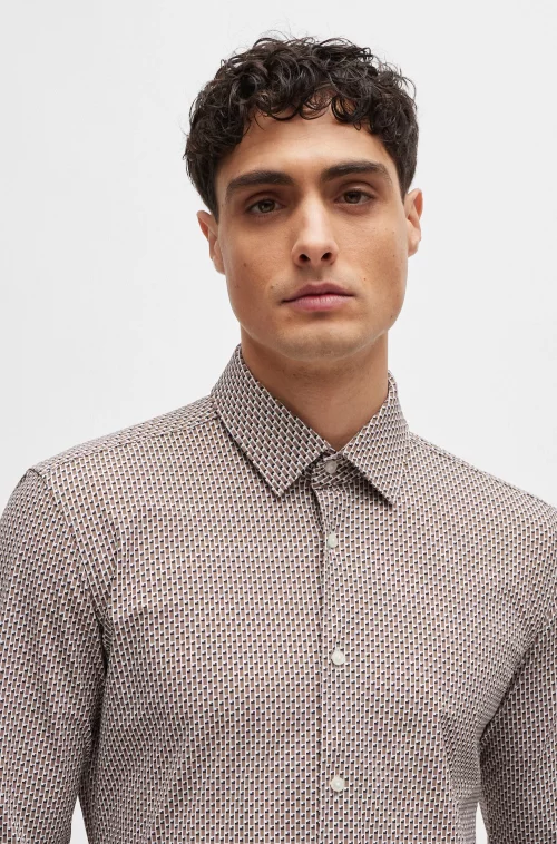 Chemise Manches Longues Ville Performance Geometrique Beige Moyen – Image 3