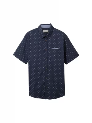 Chemise Manches Courtes Sport Imprime Geometrique Bleu Fonce