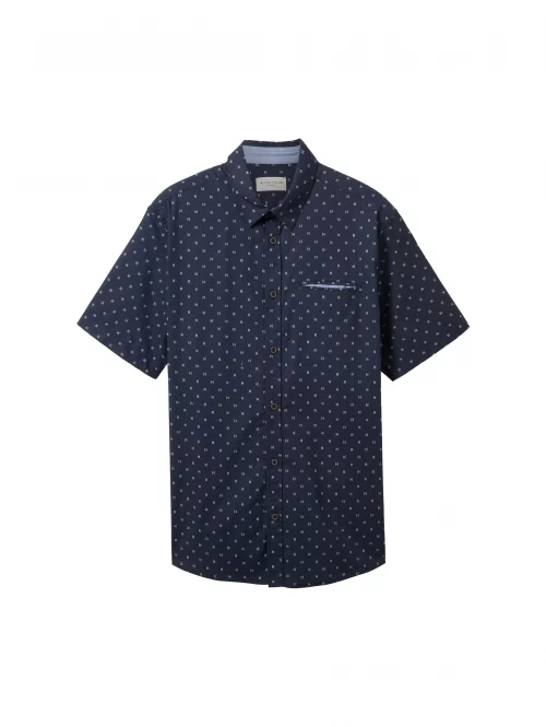 Chemise Manches Courtes Sport Imprime Geometrique Bleu Fonce