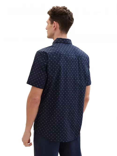 Chemise Manches Courtes Sport Imprime Geometrique Bleu Fonce – Image 2