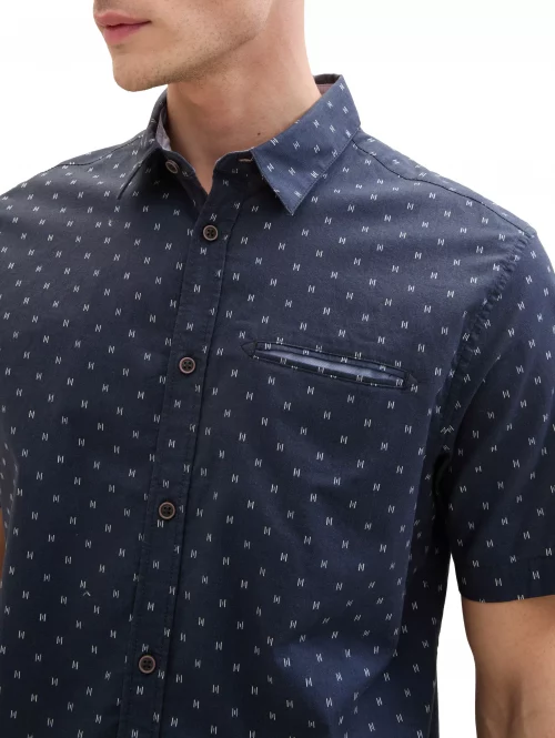 Chemise Manches Courtes Sport Imprime Geometrique Bleu Fonce – Image 3
