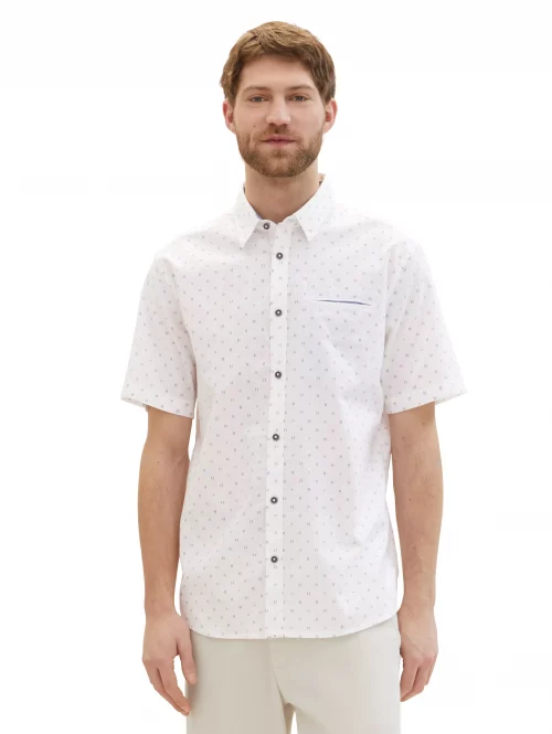 Chemise Manches Courtes Sport Imprime Geometrique Blanc