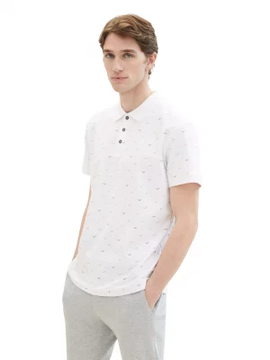 Polo Manches Courtes Imprime Allover Blanc