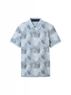 Polo Manches Courtes Imprime Feuilles Bleu Clair