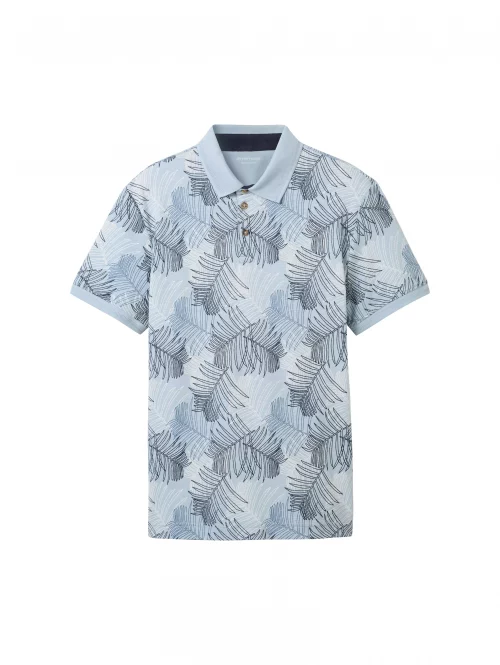 Polo Manches Courtes Imprime Feuilles Bleu Clair