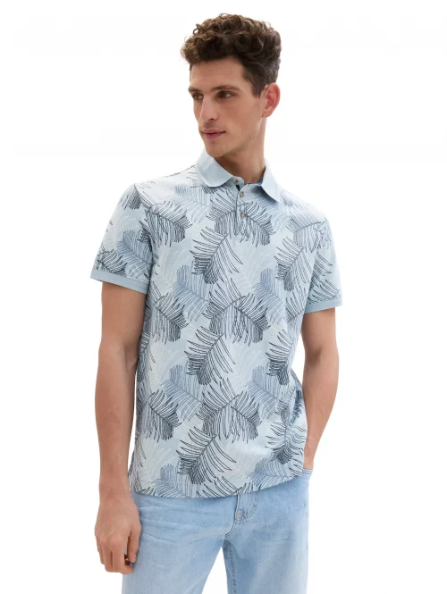 Polo Manches Courtes Imprime Feuilles Bleu Clair – Image 2