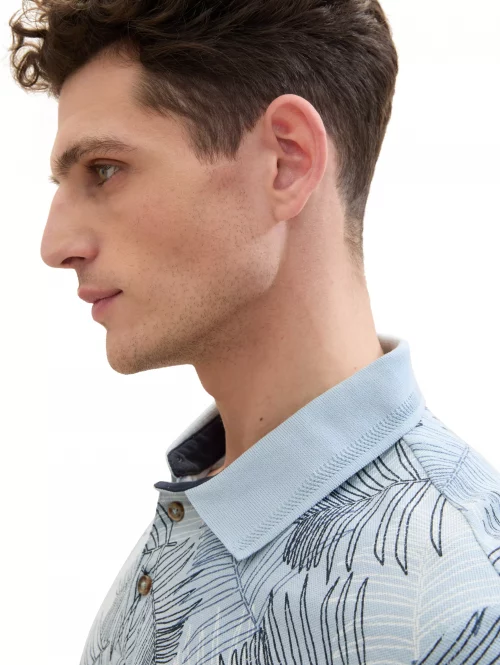 Polo Manches Courtes Imprime Feuilles Bleu Clair – Image 4