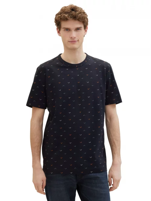 T-shirt Manches Courtes Imprime Allover Bleu Fonce