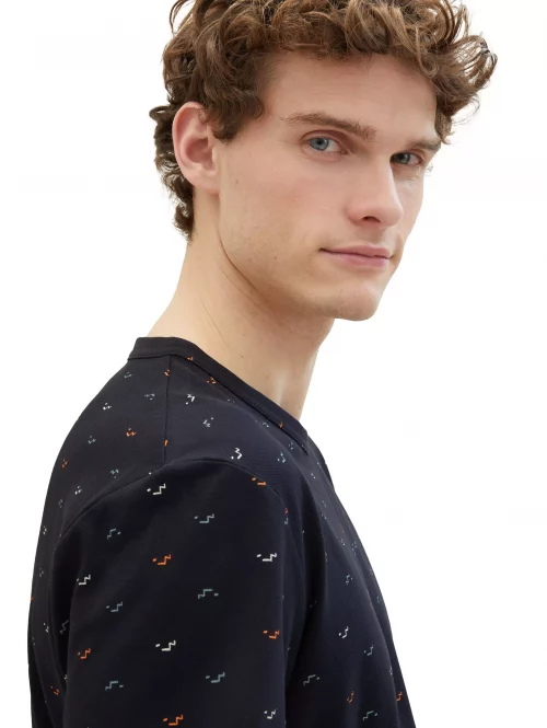 T-shirt Manches Courtes Imprime Allover Bleu Fonce – Image 3