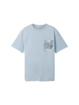 T-shirt Manches Courtes Poche Feuilles Bleu Clair