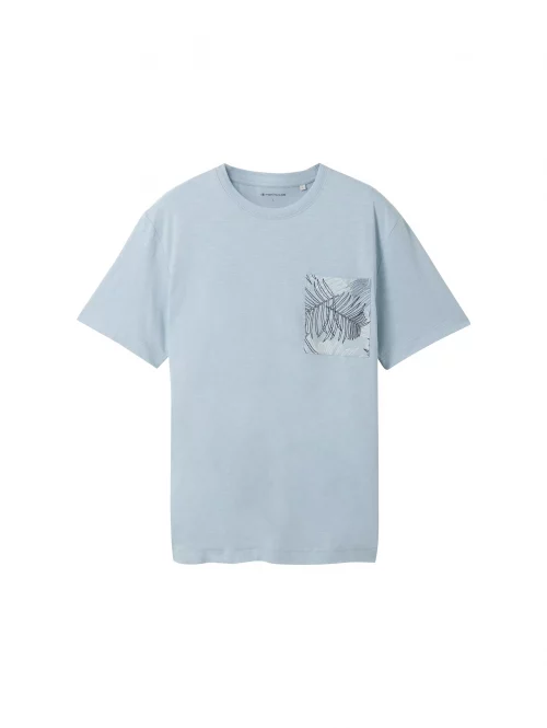 T-shirt Manches Courtes Poche Feuilles Bleu Clair