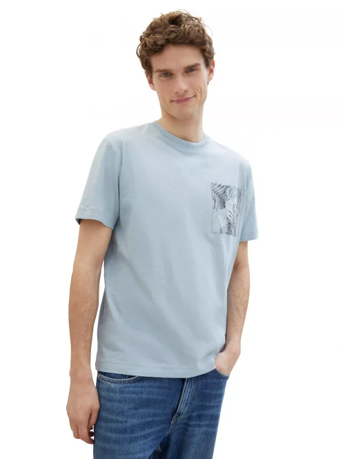 T-shirt Manches Courtes Poche Feuilles Bleu Clair – Image 2