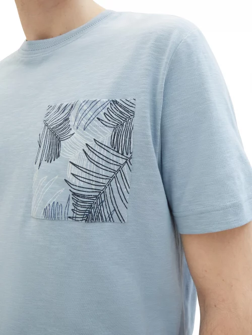 T-shirt Manches Courtes Poche Feuilles Bleu Clair – Image 3