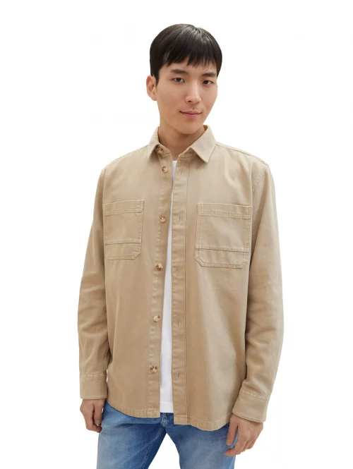 Grosse Piece Blouson Surchemise Coton Beige Moyen – Image 2
