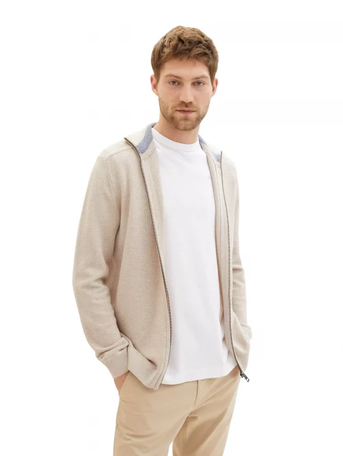 Gilet Manches Longues Effet Maille Beige Clair – Image 2
