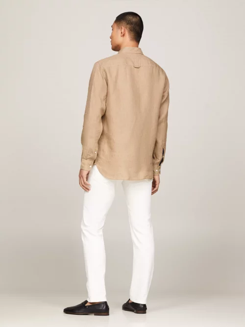 Chemise Manches Longues Sport Lin Uni Beige Moyen – Image 2