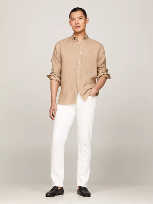 Chemise Manches Longues Sport Lin Uni Beige Moyen – Image 4