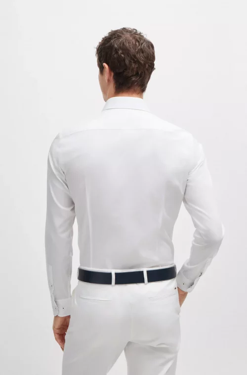 Chemise Manches Longues Ville Twill Uni Avec Opposition Blanc – Image 2