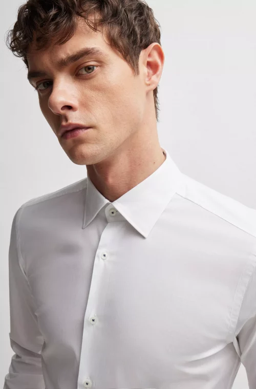 Chemise Manches Longues Ville Twill Uni Avec Opposition Blanc – Image 3