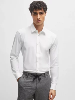 Chemise Manches Longues Ville Performance Jacquard Blanc