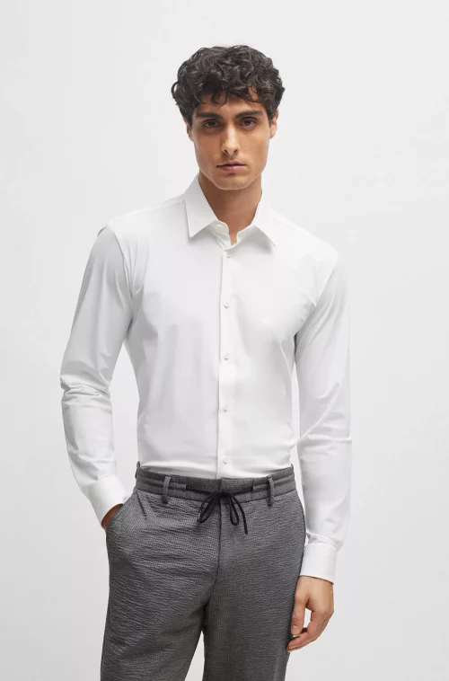Chemise Manches Longues Ville Performance Jacquard Blanc
