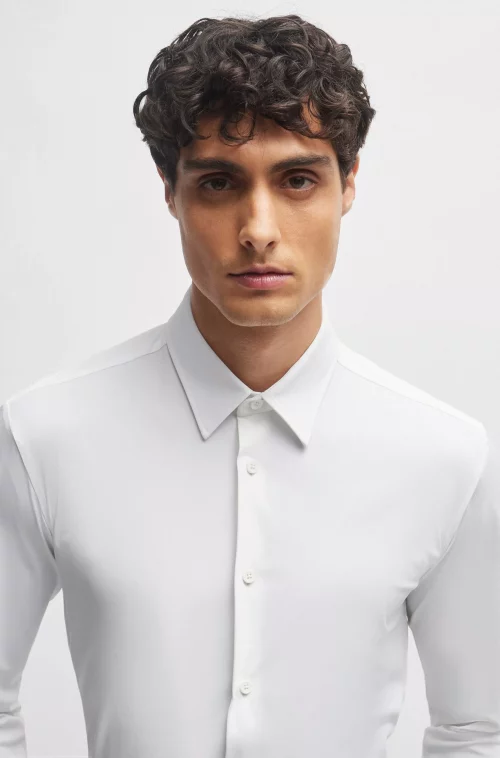 Chemise Manches Longues Ville Performance Jacquard Blanc – Image 3