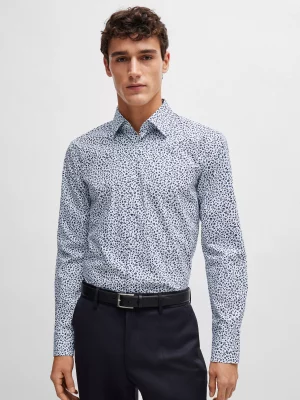 Chemise Manches Longues Ville Imprime Fleurs Bleu Moyen