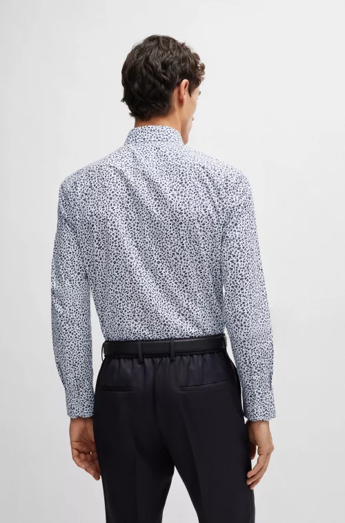 Chemise Manches Longues Ville Imprime Fleurs Bleu Moyen – Image 2