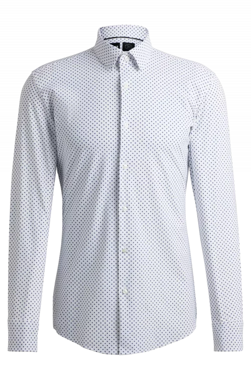 Chemise Manches Longues Ville Petite Fleurs Bleu Moyen