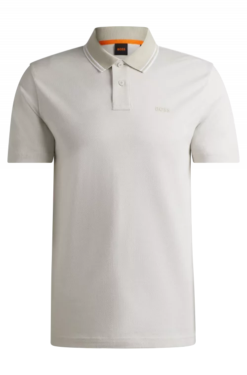 Polo Manches Courtes Bicolore Col Contraste Beige Clair