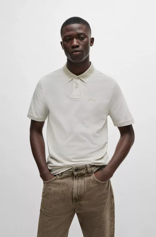 Polo Manches Courtes Bicolore Col Contraste Beige Clair – Image 2