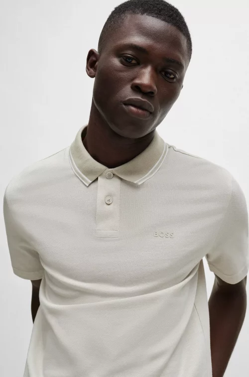 Polo Manches Courtes Bicolore Col Contraste Beige Clair – Image 4