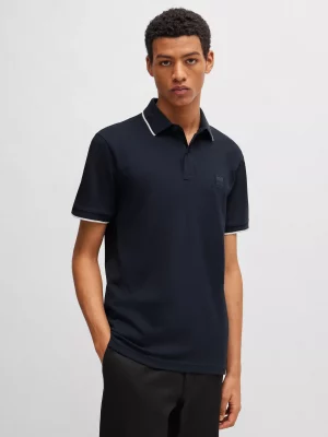Polo Manches Courtes Rayure Col Bleu Fonce