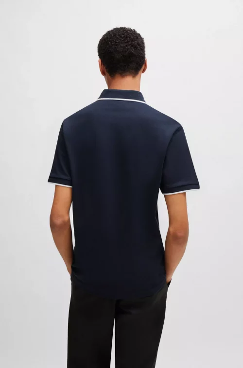 Polo Manches Courtes Rayure Col Bleu Fonce – Image 2