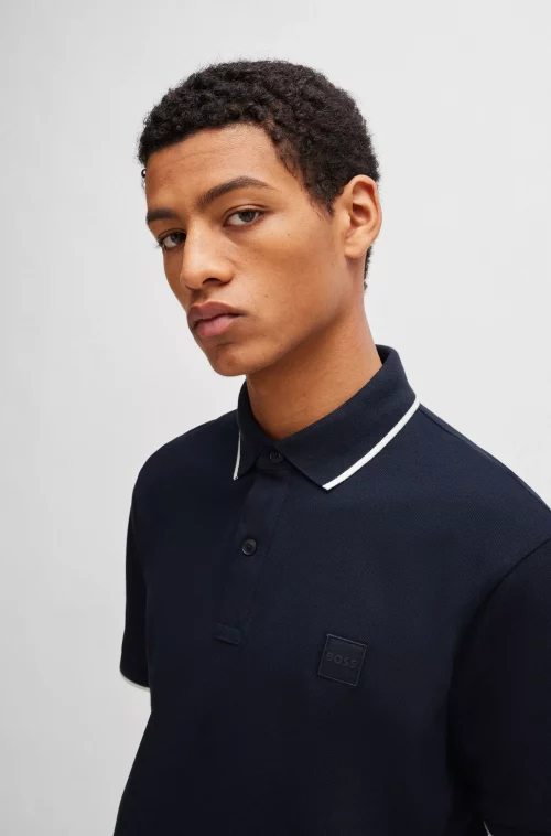 Polo Manches Courtes Rayure Col Bleu Fonce – Image 3