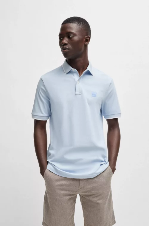 Polo Manches Courtes Rayure Col Bleu Clair