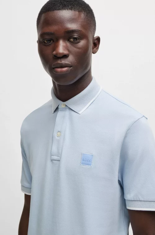 Polo Manches Courtes Rayure Col Bleu Clair – Image 3