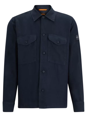 Chemise Manches Longues Ville Surchemise Lin Bleu Fonce