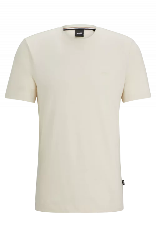T-shirt Manches Courtes Uni Logo Poitrine Beige Clair