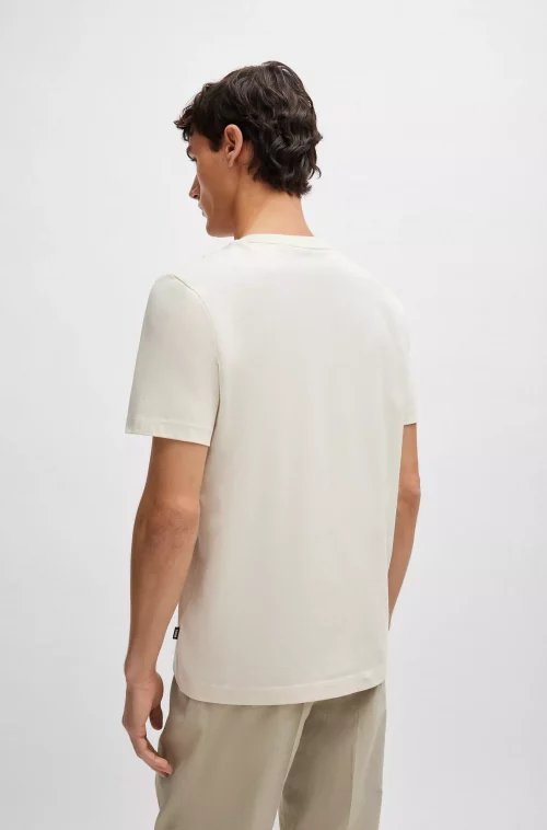 T-shirt Manches Courtes Uni Logo Poitrine Beige Clair – Image 2