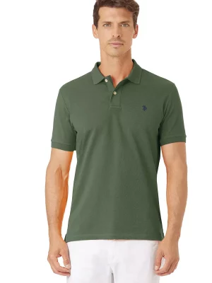 Polo Manches Courtes Pique Uni Kaki Fonce