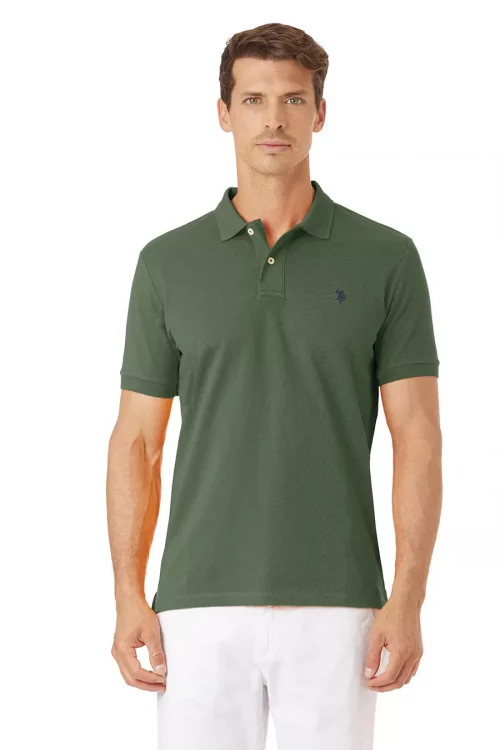 Polo Manches Courtes Pique Uni Kaki Fonce