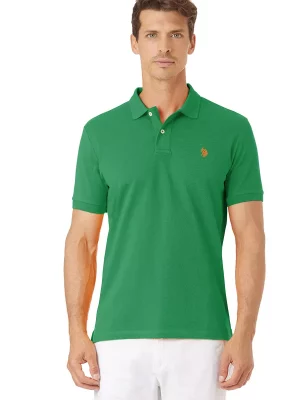 Polo Manches Courtes Pique Uni Vert Moyen