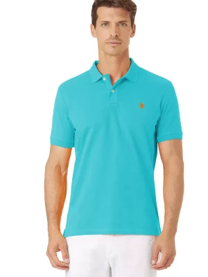 Polo Manches Courtes Pique Uni Bleu Clair