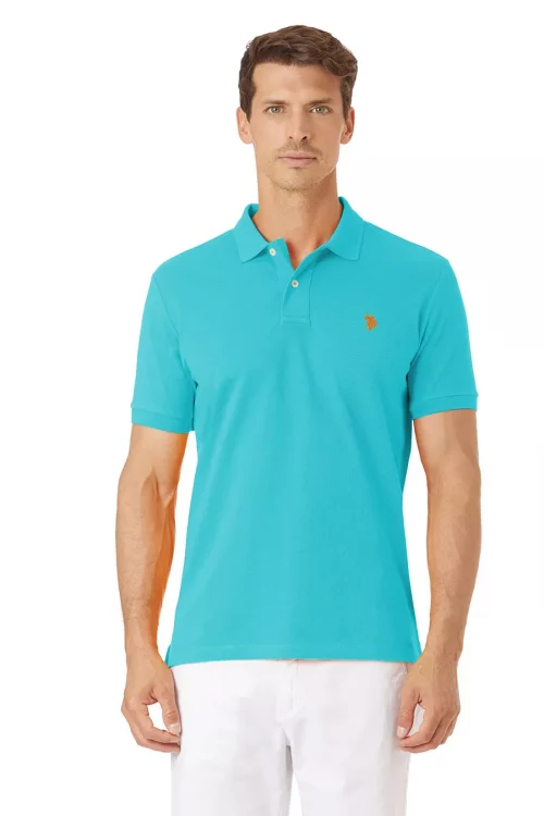 Polo Manches Courtes Pique Uni Bleu Clair
